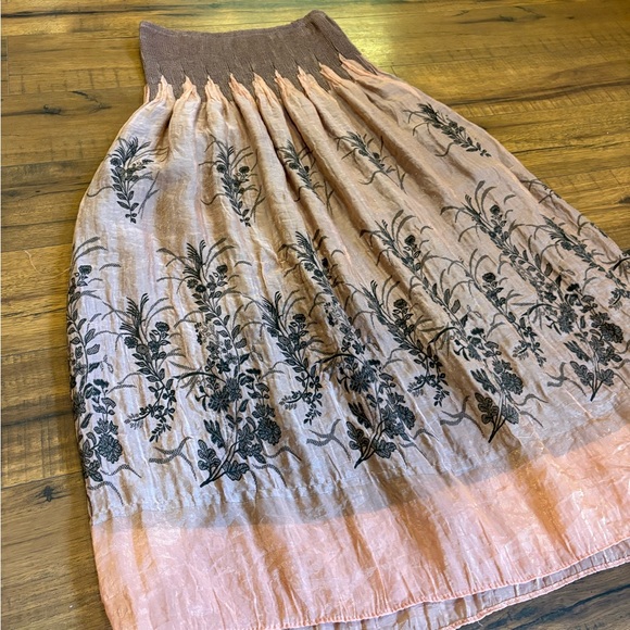 LAPIS Women's O/S Maxi Skirt/Strapless Peasant Dress Crinkle Smocked Pink blush - Picture 2 of 7